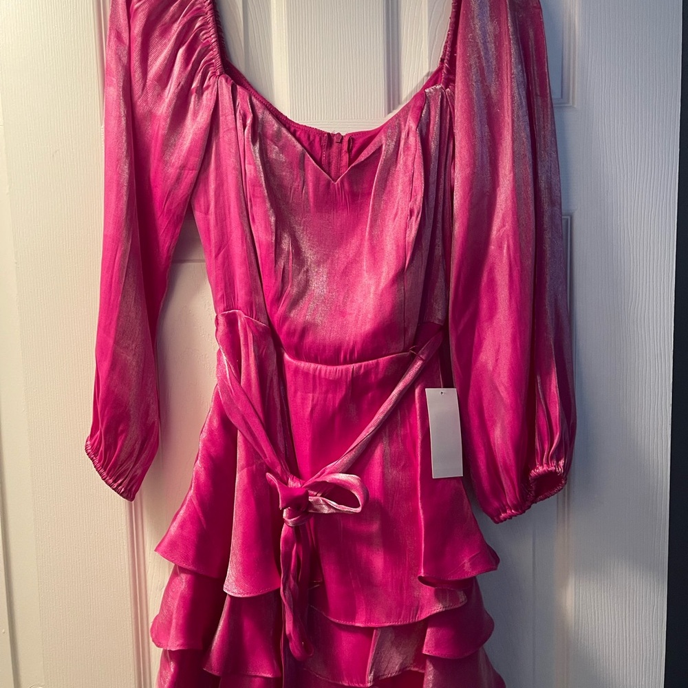 B Darlin Fuchsia Long Sleeve Dress